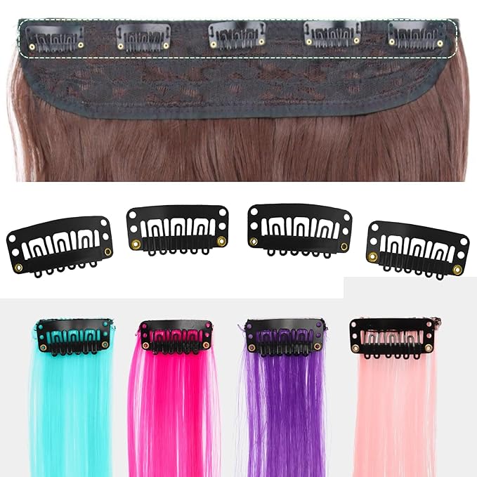 25Pcs 32mm Hairpieces Snap Clips U Shape Wig Clips for Hair Extensions Making Wig Accessories Set Tools (Black)
