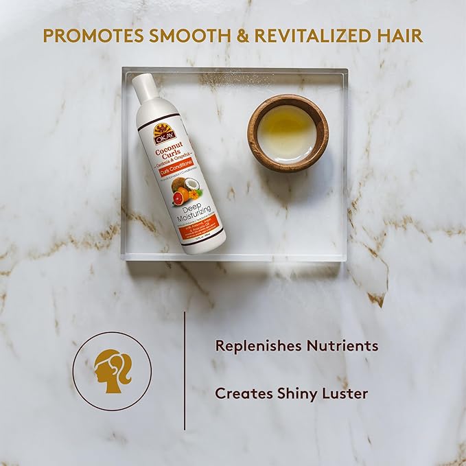 OKAY Coconut Curls Gardenia&Grapefruit Conditioner Helps Moisturize,Hydrate,and Define Curls Sulfate,Silicone,Paraben Free For All Hair Types and Textures Made in USA 12oz