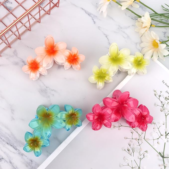 4PCS Flower Hair Clips Claw Clips for Thick Hair Non-Slip Strong Hold Flower Clip Cute Plumeria Hair Clips for Women Girls (Colorful)