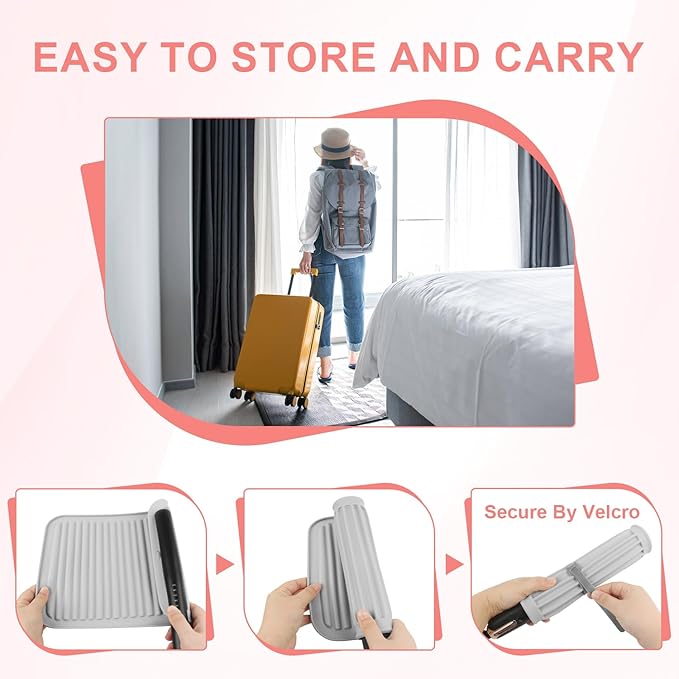 Large Silicone Heat Resistant Mat, Professional Hot Hair Tools Mat for Curling Iron, Flat Iron, Hair Straightener, Portable Hot Pad Cover with Velcro for Travel Home Salon(11.8" x 9.0")