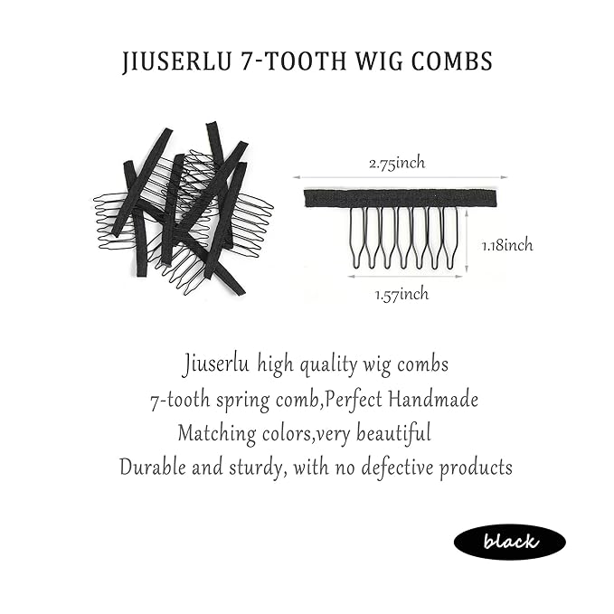 100 Pieces Wig Combs, 7-teeth Wig Clips to Secure Wig, Wig Accessories Tools For Making Wig Caps, Black (100 Pcs)