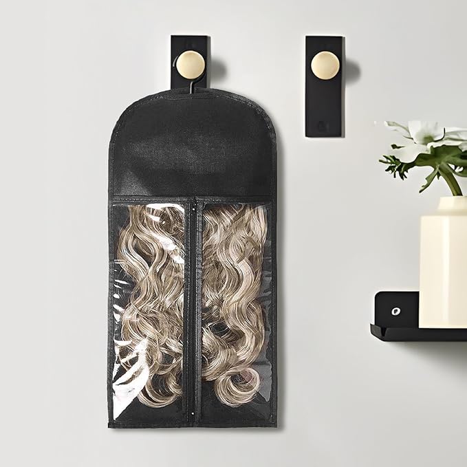2PCS Hair Extension Holder Wig Stand & Organizer - Hanger & Bag for Multiple Wigs (Black)
