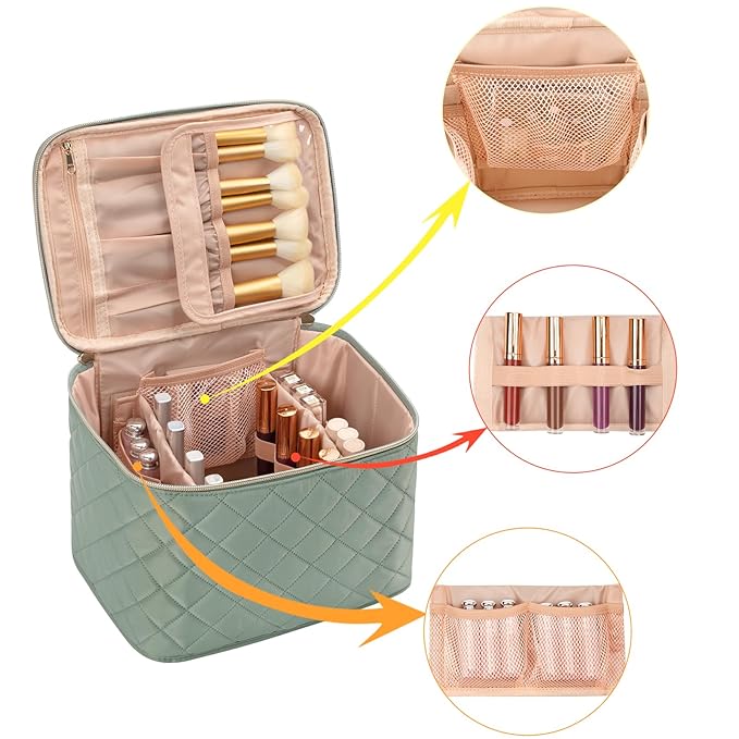 OCHEAL Makeup Bag,Large Travel Makeup Bag Organizer Cosmetic Bags for Women Washable Make Up Bag Organizer Case with Dividers - Green