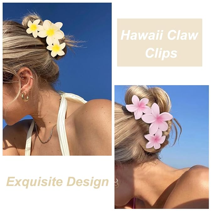 ANBALA 4PCS Flower Matte Claw Clips for Thick Hair - Large Plumeria Hair Accessories for Women, Summer Beach Hair Clips (Colorful)