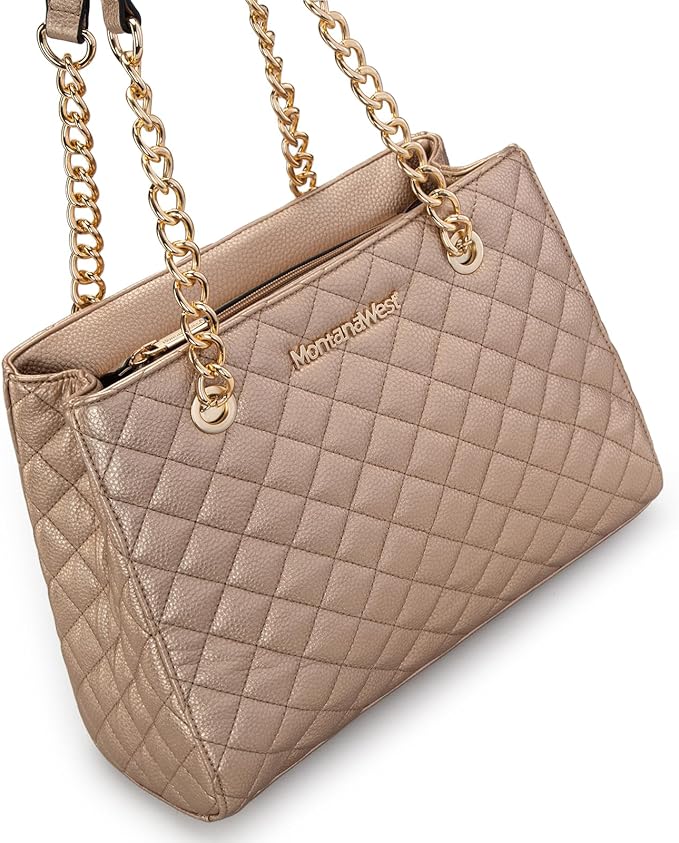 Montana West MEDIUM Tote Bag for Women Quilted Chain Handbags Shoulder Purse