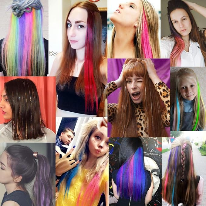 16Pcs Color Clip in Hair Extensions Purple Blue Multiple Color Hair 20inch Colorful Straight Fashion Clip on Hairpieces for Girls Women(Purple + Blue)
