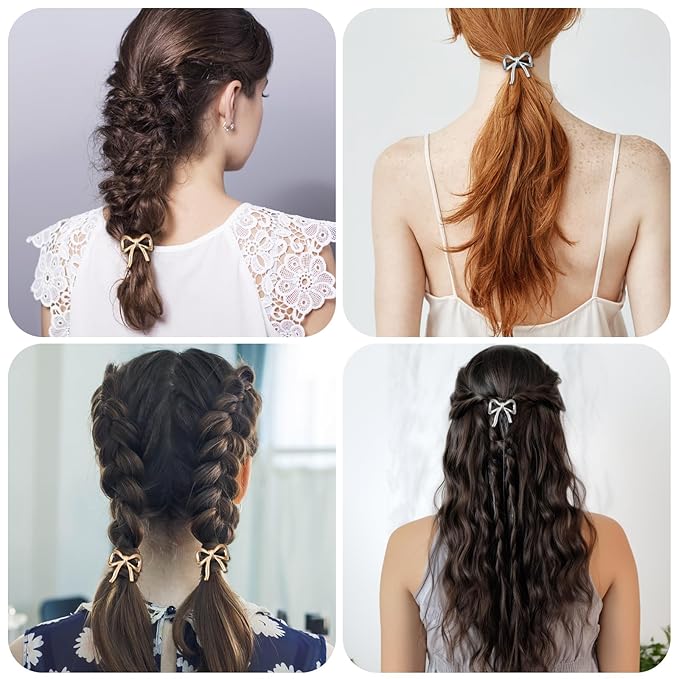 4 Pcs Bowknot Hair Ties for Women Elegant Gold Silver Bow Ponytail Holder Metal Elastic Hair Scrunchies Cute Rubber Bands Hair Ropes for Girls Thick Thin Curly Hair Styling Accessories