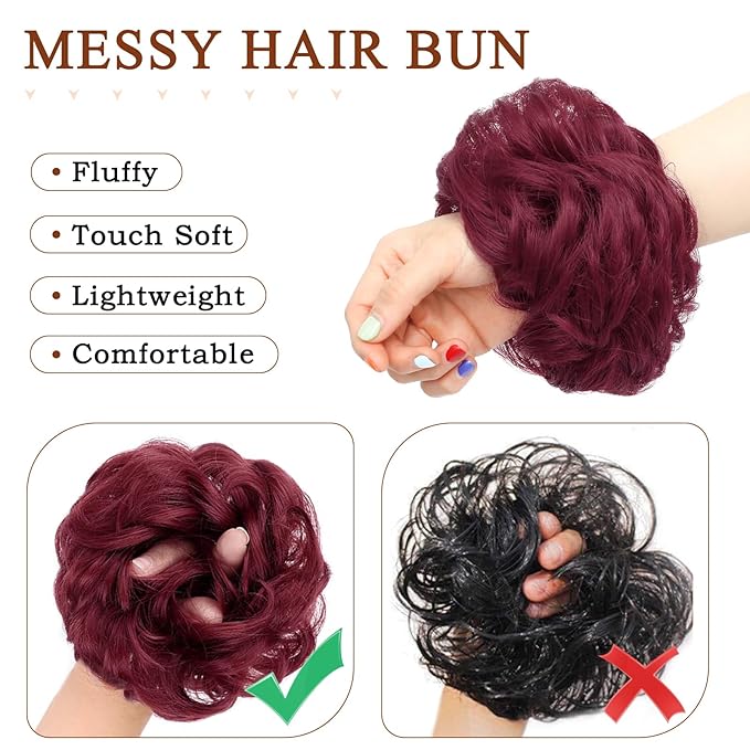 MORICA 1PCS Messy Hair Bun Hair Scrunchies Extension Curly Wavy Messy Bun Hair Synthetic Chignon Hairpieces for Women(BUG#)