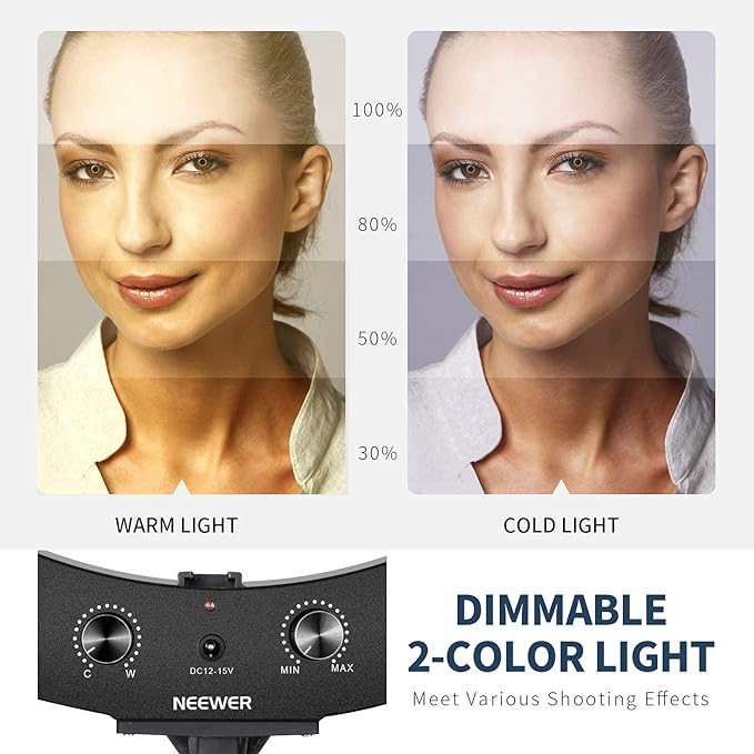 Neewer 20-inch LED Ring Light Kit for Makeup YouTube Video Blogger Salon - Adjustable Color Temperature with Battery or DC Power Option, Battery, Charger, AC Adapter, Phone Clamp and Stand Included