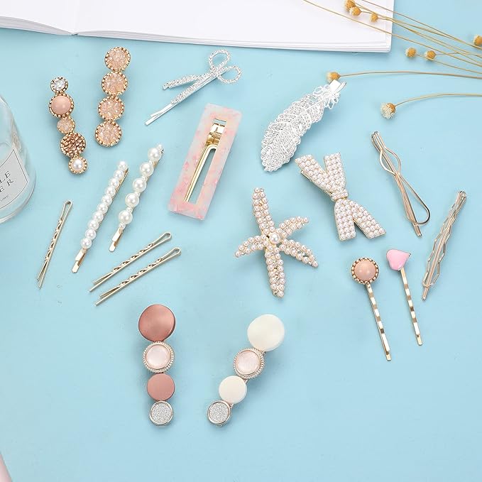 20 Pieces Pearl Hair Clips Set, Hair Barrettes Acrylic Resin Sweet Decorative Bobby Pins Hairpin Headwear Hair Accessories Headwear for Women and GirlsâŚ