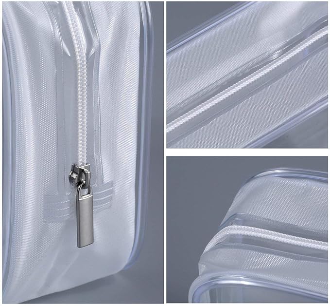 6 Pack Clear Toiletry Carry Pouch with Zipper Portable Plastic Waterproof Cosmetic Bag TSA Approved for Vacation Travel Bathroom and Organizing (White, Small)