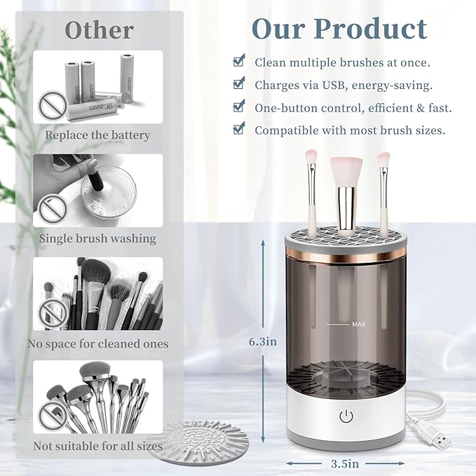 Electric Makeup Brush Cleaner, Quick Efficient Machine for Deep Cleaning All Types of Brushes, Portable Compact Design for Travel Home Use, for Makeup Lovers & Professionals