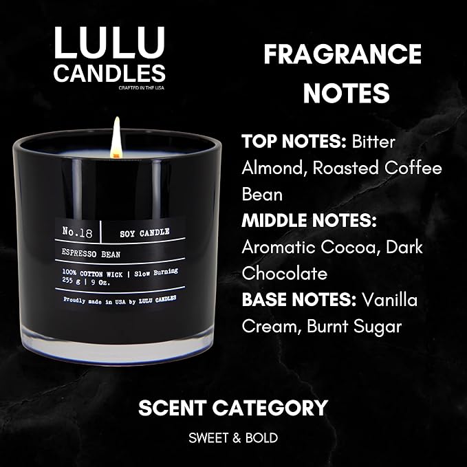 Lulu Candles | Espresso Bean | Luxury Scented Soy Jar Candle | Hand Poured in The USA | Highly Scented & Long Lasting (9 Oz.)