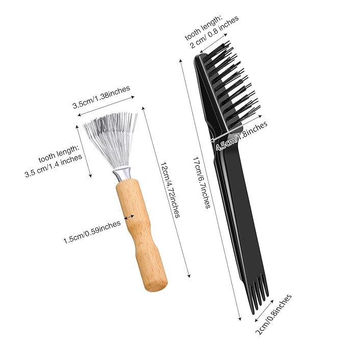 2 Pieces Hair Brush Cleaning Tools - Mini Comb Cleaner Rake with Wooden Handle for Removing Hair Dust at Home and Salon (Black)
