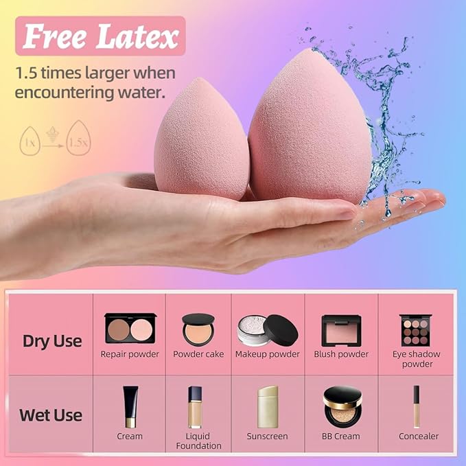 Makeup Sponge Set BS-MALL with Storage Case 7 Pcs for Liquid, Cream, and Powder, Foundation with 1 Mini Makeup Sponge Pink (A-Pink)