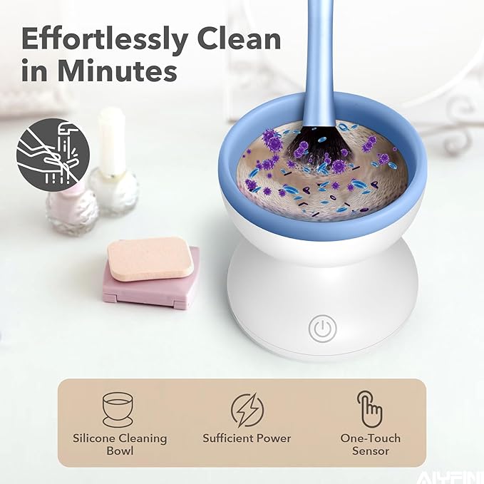 Alyfini Makeup Brush Cleaner Machine - Electric Make up Brushes Cleaner Cleanser Professional Tool for Kabuki Foundation Liquid Powder Face Makeup Self Tanner Brush,Gifts for Women Stocking Stuffers