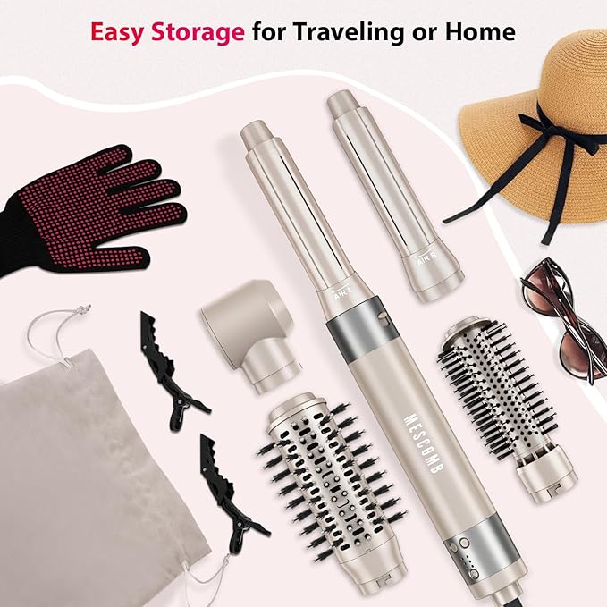 5 in 1 Hair Air Styler - Rotating Hair Dryer Brush 110000 RPM for Fast Drying & Hot-Air Automatic Wrap Curlers for Curling, Frizz-Free Blow Dryer Brush for Straightening Volumizing No Heat Damage