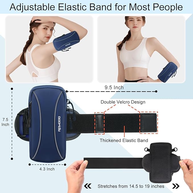 Arm Band for Phone for Running with Crossbody Strap,Running Phone Holder for iPhone 16 15 14 13 Pro Max Samsung Galaxy S24 S23,2 Pockets Lightweight Cell Phone Holder for Walking 7.2 Inch(Blue)