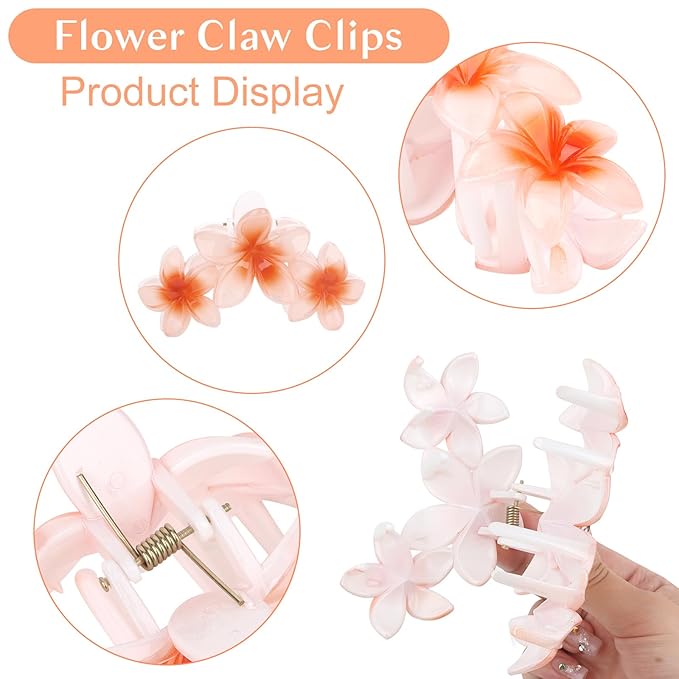 4PCS Flower Hair Clips Claw Clips for Thick Hair Non-Slip Strong Hold Flower Clip Cute Plumeria Hair Clips for Women Girls (Colorful)