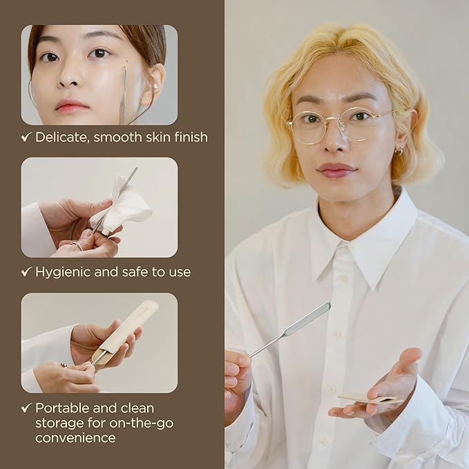 Korean Piccasso Makeup Spatula + Sponge 2P Set – Professional Makeup Tools with Precision Spatula and 2 Soft Sponges, Perfect for Blending Foundation, Makeup for a Flawless Finish, K-Beauty