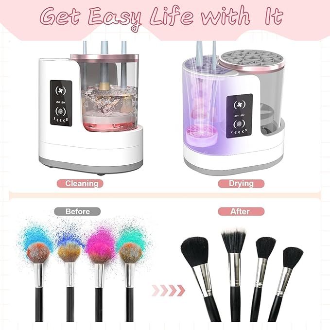 3-In-1 Makeup Brush Cleaner Machine, Electric Makeup Brush Cleaner & Dryer-Fast, Efficient Brush Cleaning, Drying, and Sanitizing for Flawless, Hygienic Makeup Application