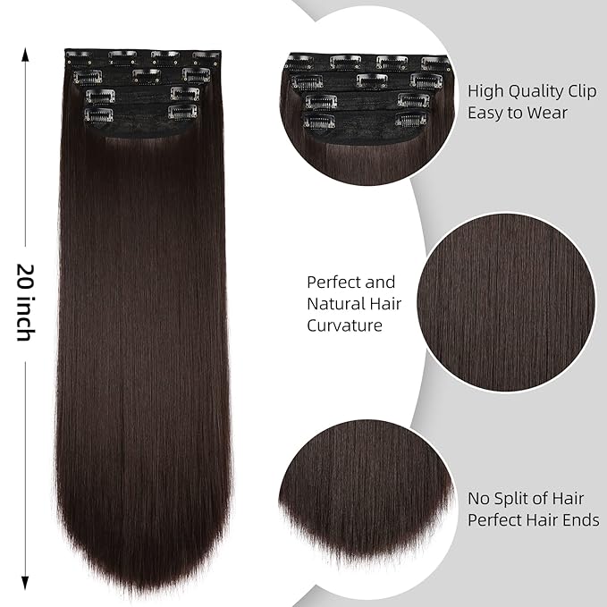 4Pcs Hair Extensions Clip in Brown Black Clip in Hair Extensions for Women Straight Hair Extensions Long 20 Inches(4pcs, 20Inch, 4#)