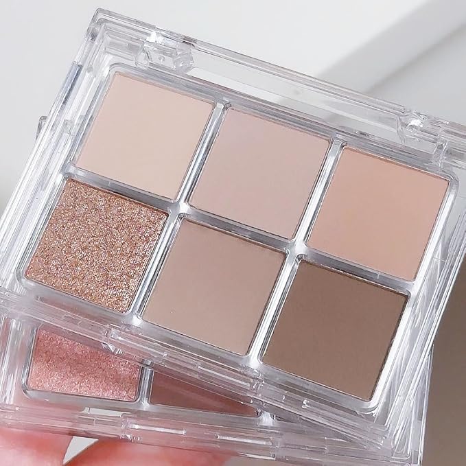 6 Colors Glitter Matte Eyeshadow Palette, Natural Nude Brown Coffee Shimmer Sparkly Eye Shadow Makeup, Warm Pastel Eyeshadows Palette Long Lasting Waterproof Naturing-Looking Women Girls Eye Shadow 02