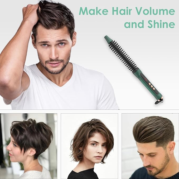 Mini Thermal Round Brush, 0.35 Inch Barrel Volume Heat Styling Brush for Men and Women Short Thin Curly Straight Hair, Heated Curling Iron,12 Temperature Setting (0.95 Inch with Bristles)