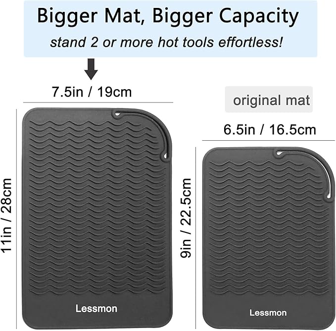 Large Heat Resistant Mat for Curling Irons, Hair Straightener, Flat Irons and Hair Styling Tools 11" x 7.5", Black