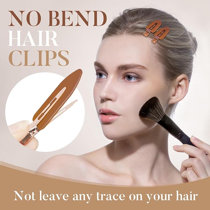 D 8 Pcs Hair Clips - No Crease Hair Clips - Flat Makeup Clip for Women and Girls - Creaseless Hair Clip for Hairstyling Bangs Salon Rose Gold Handle - Brown