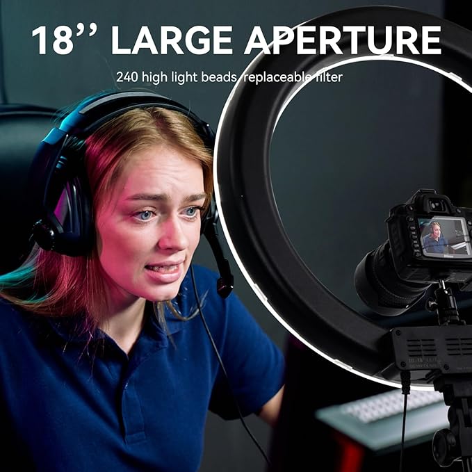 Ring Light Kit 18 "/ 45cm 55W 5500k dimmable LED Light, 70inch Foldable Stand, Phone Clip, Short Video, Studio Video Photography Lighting, Spot Lights,Selfie and Live Streaming Available