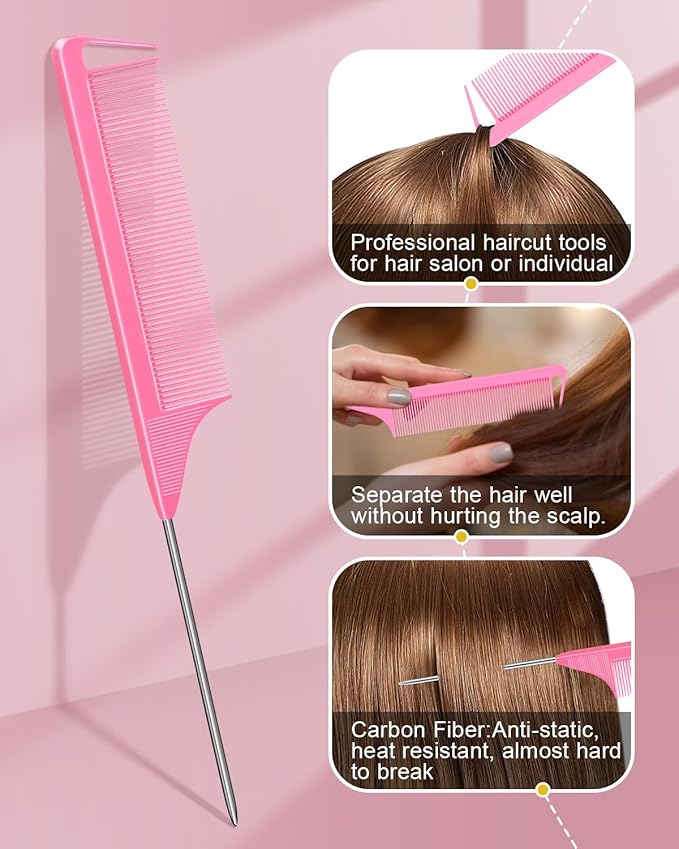 MORGLES 70PCS Metal Hair Roller Clips Bulk with A Organizer Box 3 Sizes Duck Billed Hair Clips with 2Pcs Pink Rat Tail Combs for Parting
