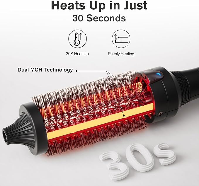 K&K Thermal Brush, 1.5 Inch Heated Round Brush, Professional Heated Curling Ceramic Tourmaline Ionic Curling Iron, Hot Styling Volumizing Tool, Dual Voltage Black