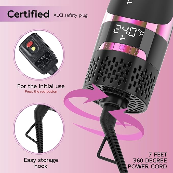 Nicebay Hair Dryer Brush, Hot Tools Blow Dryer Brush for Women, One Step Blowout Brush with Display Screen, Oval Ceramic Barrel, Negative Ion