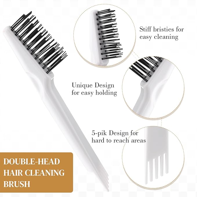 Boao 2 Pieces Hair Brush Cleaning Tool Comb Cleaner Brush Mini Comb Cleaning Hair Remover Tool for Removing Dust Home and Salon Use (White, Wood Color)