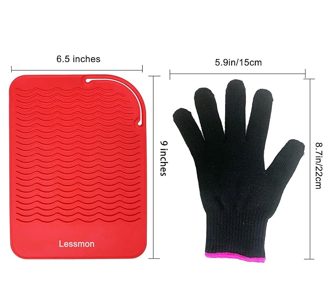 Flat Iron Travel Mat, Curling Iron Counter Protector with Heat Resistant Glove for Curling Irons, Hair Straightener, Flat Irons and Hair Styling Tools, 9” x 6.5”, Red
