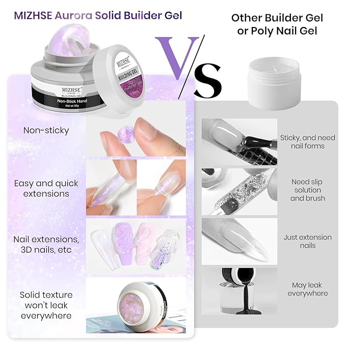 MIZHSE Solid Builder Gel for Nails - 30g/1oz Purple Mermaid Hard Gel for Nails 3D Nail Gel with Nail Forms 3D Sculpting Pen Soak off U V Nail Builder Gel for Nail Extension 3D Nail Art Women