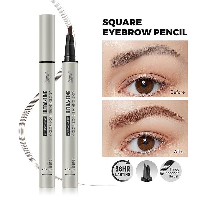 2 Pack Microblading Eyebrow Pen and Brow Tint for Women with Angled Brush & Dip to Effortlessly Create Natural Hair Like Brows, Waterproof Fast Eye Brow Makeup Pencil, Last All Day (Taupe)