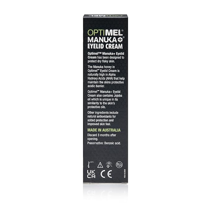 Optimel® Manuka+® Eyelid Cream, with Manuka Honey & Jojoba Oil, Restores Skin's Natural Structure, Soothes Flaky, Dry Skin - Ideal for Blepharitis, MGD, Seborrheic Dermatitis, Rosacea, & Eczema, 15g