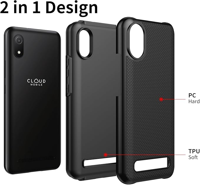 for Cloud Mobile C8 Phone Case with Screen Protector,Stratus C8 Phone Case Dual Layer Heavy Duty Protection,Slim Lightweight Rugged Military Grade Shockproof Cover for Cloud Stratus C8 Black