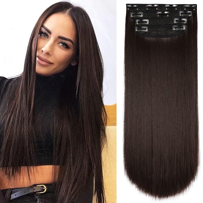 4Pcs Hair Extensions Clip in Brown Black Clip in Hair Extensions for Women Straight Hair Extensions Long 20 Inches(4pcs, 20Inch, 4#)