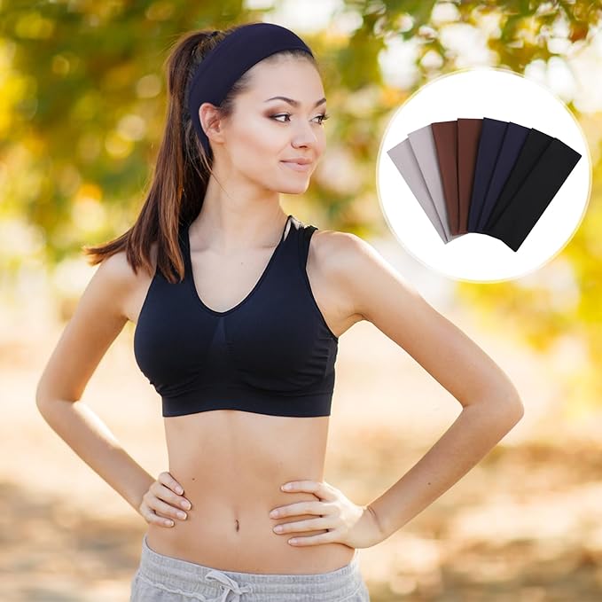 8 Pack Sport Headbands for Women, Elastic Soft Fabric Non-Slip Hair Bands Hair Warp for Daily Workout Yoga Running Sports, Combo 10