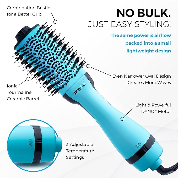 Blow Dryer Brush with Case | Ultra Lightweight Hair Dryer Brush Straightens, Volumizes & Creates Loose Waves | Hot Air | One Step Blowout and Volumizer by SKYPRO