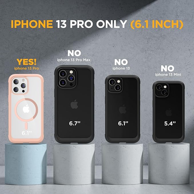 Miracase Magnetic Glass for iPhone 13 Pro Case,Compatible with MagSafe,Full-Body Bumper with Shockproof Military-Grade,Built-in 9H Tempered Glass Screen Protector for iPhone 13 Pro,Pink