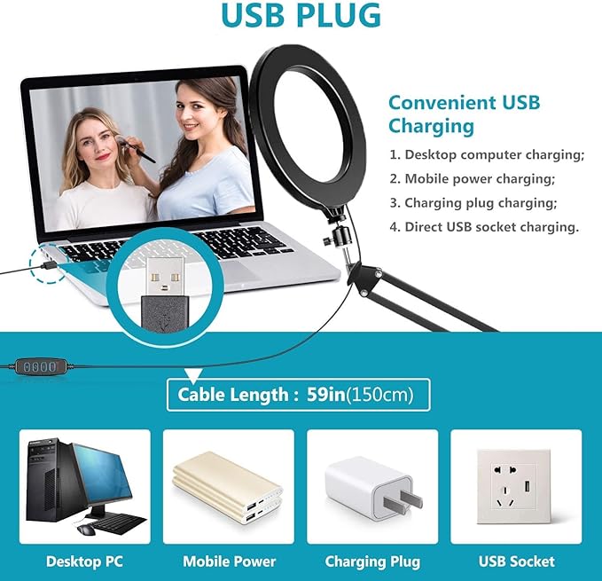 Ring Light Wall Mout Phone Holder, 10'' Ring Light with Wall Folding Arm Compatible with iPhone 15 14 13 12 11 Xr Xs X 9 8 7 Plus and Samsung Cell Phones and Webcams
