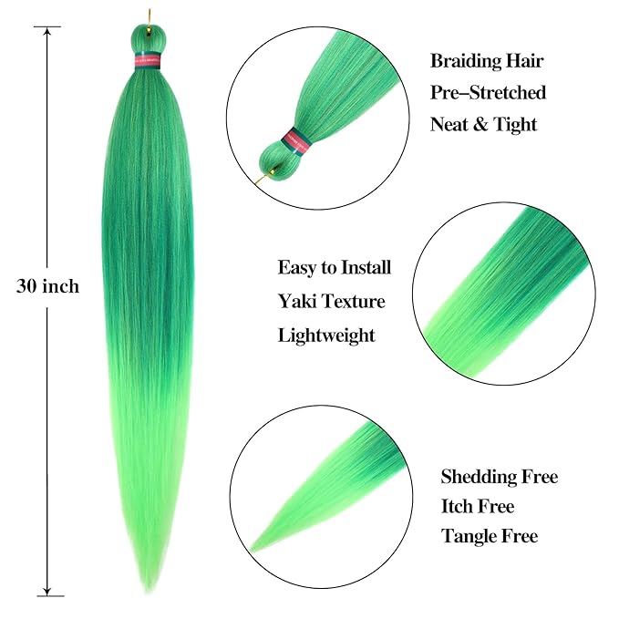 Ombre Green Pre stretched Braiding Hair 2 Packs Pre feathered Braid Hair Extensions 30 Inches Hair Braids