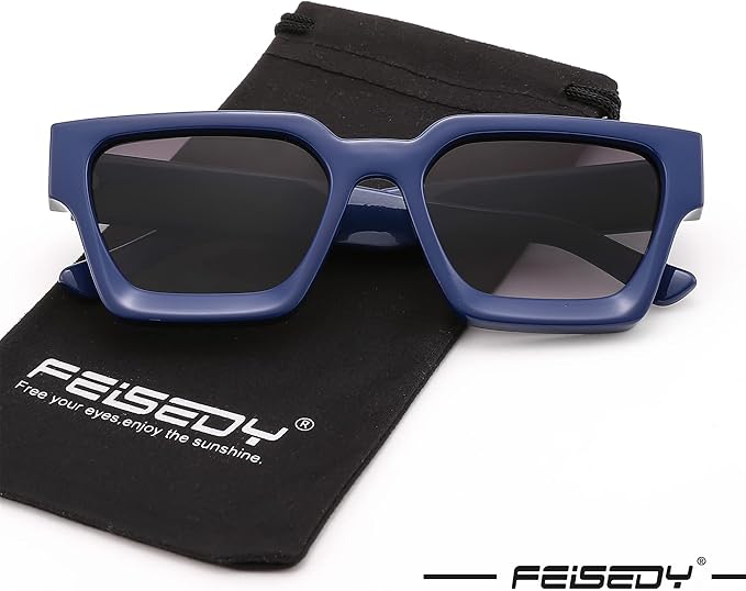 FEISEDY Retro 90s Square Sunglasses for Women Men Trendy Chunky Rectangle Sunglasses UV400 Protection B2385