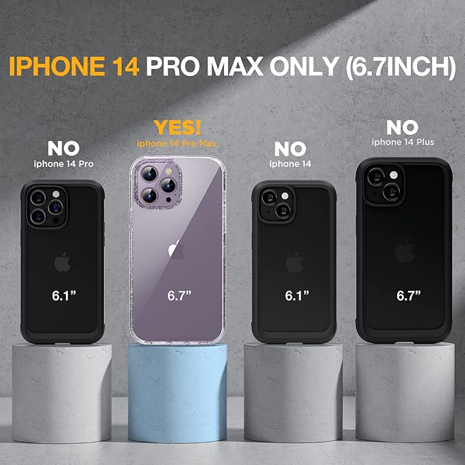 Miracase Glass Series Designed for iPhone 14 Pro Max Case 6.7 Inch, Upgrade Full-Body Case with Built-in 9H Tempered Glass Screen Protector, with Camera Lens Protector, Clear Glitter