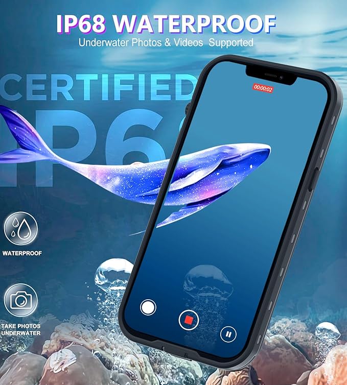 Design for iPhone 12 Case Waterproof, Full Body Underwater Dustproof Shockproof Case Built-in Screen Protector (Clear, 12-6.1)