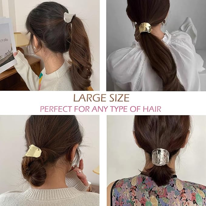 2 Pcs Ponytail Holder Hair Clips, 1.96Inch Metal High Ponytail Cuff Hair Barrettes, Decorative Strong Hold French Fine Hair Jaw Clips Accessories for Women Girl (Gold, Silver)